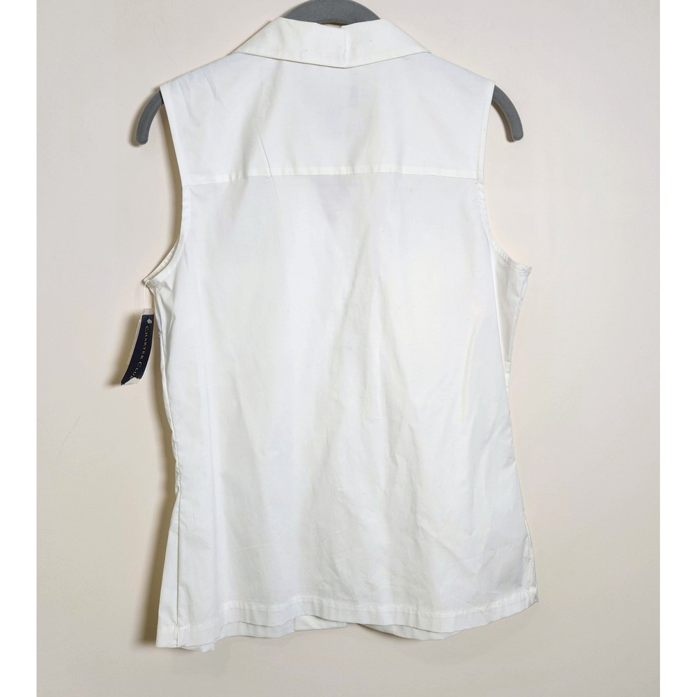Charter Club Womens White Sleeveless Button Down Workwear Top Cotton Stretch 8 - Picture 2 of 4
